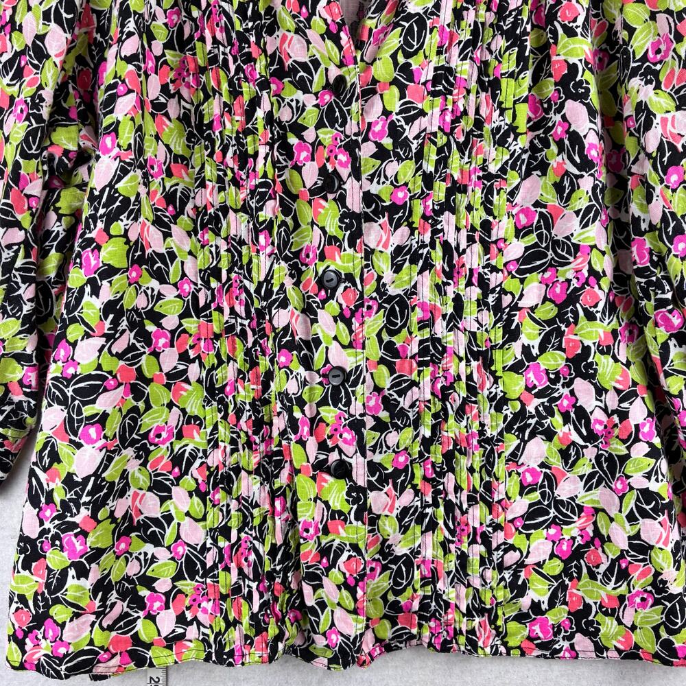 Kim Rogers 100% Linen Floral Button Up Blouse Women's 2X Pleat Front 3/4 Sleeve - Picture 11 of 12